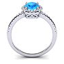 1 3/4 Carat Oval Shape Blue Topaz and Halo Diamond Ring In 14 Karat White Gold Image-3