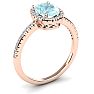 Aquamarine Ring: Aquamarine Jewelry: 1 1/3 Carat Oval Shape Aquamarine and Halo Diamond Ring In 14 Karat Rose Gold Image-2