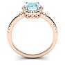 Aquamarine Ring: Aquamarine Jewelry: 1 1/3 Carat Oval Shape Aquamarine and Halo Diamond Ring In 14 Karat Rose Gold Image-3