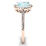 Aquamarine Ring: Aquamarine Jewelry: 1 1/3 Carat Oval Shape Aquamarine and Halo Diamond Ring In 14 Karat Rose Gold Image-4