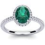 1 1/3 Carat Oval Shape Emerald and Halo Diamond Ring In 14 Karat White Gold Image-1