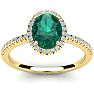 1 1/3 Carat Oval Shape Emerald and Halo Diamond Ring In 14 Karat Yellow Gold Image-1