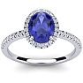 1 1/2 Carat Oval Shape Tanzanite and Halo Diamond Ring In 14 Karat White Gold Image-1