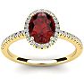 Garnet Ring: Garnet Jewelry: 1 3/4 Carat Oval Shape Garnet and Halo Diamond Ring In 14 Karat Yellow Gold Image-1