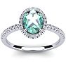 1 1/4 Carat Oval Shape Green Amethyst and Halo Diamond Ring In 14 Karat White Gold Image-1
