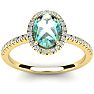 1 1/4 Carat Oval Shape Green Amethyst and Halo Diamond Ring In 14 Karat Yellow Gold Image-1