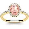 1-1/3 Carat Oval Shape Morganite and Halo Diamond Ring In 14 Karat Yellow Gold Image-1