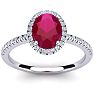 1 3/4 Carat Oval Shape Ruby and Halo Diamond Ring In 14 Karat White Gold Image-1