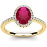 1 3/4 Carat Oval Shape Ruby and Halo Diamond Ring In 14 Karat Yellow Gold Image-1