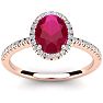 1 3/4 Carat Oval Shape Ruby and Halo Diamond Ring In 14 Karat Rose Gold Image-1