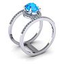 1 3/4 Carat Oval Shape Blue Topaz and Halo Diamond Spacer Ring In 14 Karat White Gold Image-2