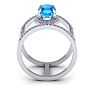 1 3/4 Carat Oval Shape Blue Topaz and Halo Diamond Spacer Ring In 14 Karat White Gold Image-4