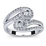 0.90 Carat Two Stone Diamond Swirl Halo Ring In 14K White Gold Image-1