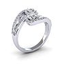 0.90 Carat Two Stone Diamond Swirl Halo Ring In 14K White Gold Image-2