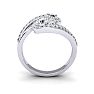 0.90 Carat Two Stone Diamond Swirl Halo Ring In 14K White Gold Image-4