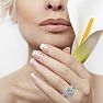 0.90 Carat Two Stone Diamond Swirl Halo Ring In 14K White Gold Image-6