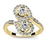 3/4 Carat Two Stone Diamond Pear-Shaped Halo Ring In 14K Yellow Gold Image-1