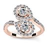 3/4 Carat Two Stone Diamond Pear-Shaped Halo Ring In 14K Rose Gold Image-1