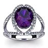3 Carat Oval Shape Amethyst and Halo Diamond Ring In 14 Karat White Gold Image-1