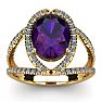 3 Carat Oval Shape Amethyst and Halo Diamond Ring In 14 Karat Yellow Gold Image-1