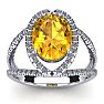 3 Carat Oval Shape Citrine and Halo Diamond Ring In 14 Karat White Gold Image-1