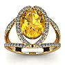 3 Carat Oval Shape Citrine and Halo Diamond Ring In 14 Karat Yellow Gold Image-1
