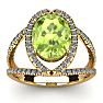 3 Carat Oval Shape Peridot and Halo Diamond Ring In 14 Karat Yellow Gold Image-1