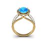 3 3/4 Carat Oval Shape Blue Topaz and Halo Diamond Ring In 14 Karat Yellow Gold Image-4