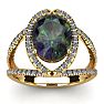 3 Carat Oval Shape Mystic Topaz Ring With Fancy Diamond Halo In 14 Karat Yellow Gold Image-1