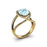 Aquamarine Ring: Aquamarine Jewelry: 2 3/4 Carat Oval Shape Aquamarine and Halo Diamond Ring In 14 Karat Yellow Gold Image-2