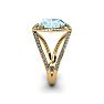 Aquamarine Ring: Aquamarine Jewelry: 2 3/4 Carat Oval Shape Aquamarine and Halo Diamond Ring In 14 Karat Yellow Gold Image-3