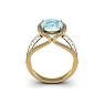 Aquamarine Ring: Aquamarine Jewelry: 2 3/4 Carat Oval Shape Aquamarine and Halo Diamond Ring In 14 Karat Yellow Gold Image-4