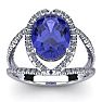 3 Carat Oval Shape Tanzanite and Halo Diamond Ring In 14 Karat White Gold Image-1