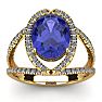 3 Carat Oval Shape Tanzanite and Halo Diamond Ring In 14 Karat Yellow Gold Image-1