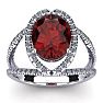 Garnet Ring: Garnet Jewelry: 3 1/2 Carat Oval Shape Garnet and Halo Diamond Ring In 14 Karat White Gold Image-1