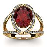 Garnet Ring: Garnet Jewelry: 3 1/2 Carat Oval Shape Garnet and Halo Diamond Ring In 14 Karat Yellow Gold Image-1
