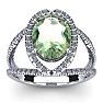 3 Carat Oval Shape Green Amethyst and Halo Diamond Ring In 14 Karat White Gold Image-1