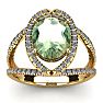 3 Carat Oval Shape Green Amethyst and Halo Diamond Ring In 14 Karat Yellow Gold Image-1