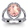 2-3/4 Carat Oval Shape Morganite and Halo Diamond Ring In 14 Karat White Gold Image-1