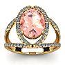 2-3/4 Carat Oval Shape Morganite and Halo Diamond Ring In 14 Karat Yellow Gold Image-1