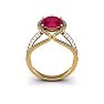 3 1/2 Carat Oval Shape Ruby and Halo Diamond Ring In 14 Karat Yellow Gold Image-4