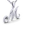 Letter M Diamond Initial Necklace In Sterling Silver With Free Chain Image-2