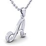 Letter A Swirly Initial Necklace In Heavy White Gold With Free 18 Inch Cable Chain Image-2