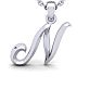Letter N Swirly Initial Necklace In Heavy White Gold With Free 18 Inch Cable Chain Image-1