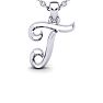 Letter T Swirly Initial Necklace In Sterling Silver With Free 18 Inch Cable Chain Image-1