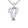 Letter V Swirly Initial Necklace In Sterling Silver With Free 18 Inch Cable Chain Image-1