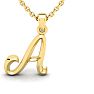 Letter A Swirly Initial Necklace In Heavy Yellow Gold With Free 18 Inch Cable Chain Image-1