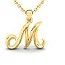 Letter M Swirly Initial Necklace In Heavy Yellow Gold With Free 18 Inch Cable Chain Image-1