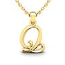 Letter Q Swirly Initial Necklace In Heavy Yellow Gold With Free 18 Inch Cable Chain Image-1