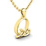 Letter Q Swirly Initial Necklace In Heavy Yellow Gold With Free 18 Inch Cable Chain Image-2